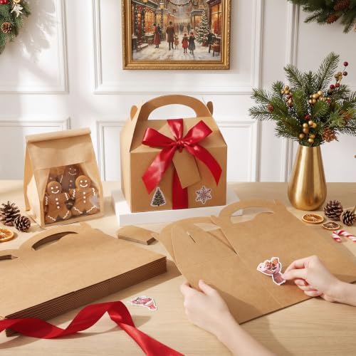 Maitys 24 Set Large Gable Boxes with Handle Ribbon and Tag, Kraft, Red - Image 5