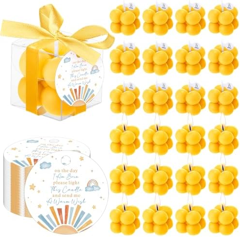 MTLEE 24 Sets Yellow Baby Shower Party Favors Small Bubble Candle by MTLEE