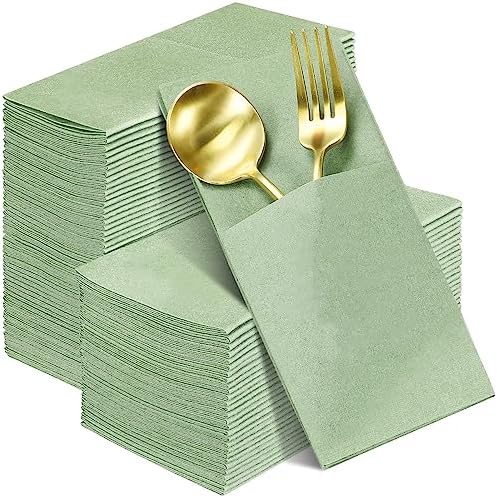 Seajan 120 Pcs Sage Green Napkins 2 Ply 16"x16" Sage Green Linen Feel Napkins Disposable Soft Linen Dinner Wedding Guest Hand Towels for Wedding Bridal Baby Shower Decorations Supplies by Seajan
