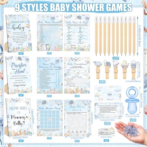 Sherr 476 Pcs Under the Sea Baby Shower Games Sets, 9 Styles Activities - Image 3