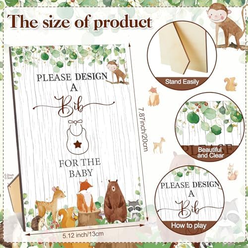 Panitay 100 Pcs DIY Baby Bibs Decorating Kit 50 White Bibs 25 Stencils 24 Markers 1 Baby Shower Game Sign - Image 3