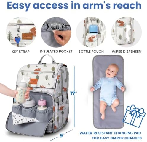 PILLANI Baby Diaper Bag Backpack - Baby Bag for Boys & Girls, Toddler Backpack, Large Capacity Travel Diaper Bags w/Changing Pad, Waterproof Diaper Backpack - Best Shower Gifts for Boys - Baby Stuff - Image 5