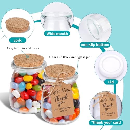 AIXIANG 40 Pack 7 oz Glass Favor Jars with Cork Lid and Seal Cap with Twine Labels for Wedding,Baby Shower,Party Favors,Gift Jar,Yogurt,Candy, Spices,Decorative Jars - Image 3