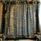 Black Backdrop Curtains with Lights String for Parties Wedding Bridal Shower 10×10ft Sheer Tulle Backdrop Curtain Panels for Baby Shower Birthday Party Photo Shoot Background Wall Decorations by Suppromo
