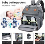 DERJUNSTAR Diaper Bag Backpack – Large Capacity Baby Diaper Bag with Changing Pad, Waterproof Travel Backpack for Boys & Girls, Multi-Function Baby Bag with USB Charging Port, Grey - Image 3