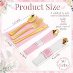 Lasnten 50 Pcs Pre-rolled Pink White Gold Plastic Silverware Set - Image 2