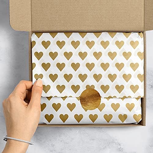 Jillson & Roberts 20" x 30" Printed Love Gift Tissue Gift Wrapping Supplies, Golden Hearts, 48 Folded Sheets - Image 4