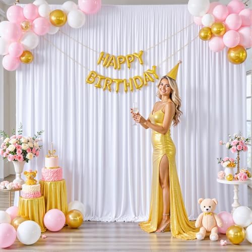 10 Panels White Backdrop Curtain for Parties Wedding Wrinkle Free 50ft x 10ft Backdrop Drapes for Baby Shower Gender Reveal Birthday Photo Photography Polyester Fabric Background Decoration - Image 4