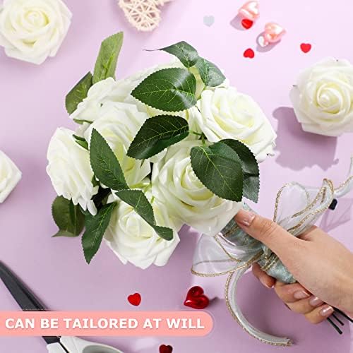100 Pcs Artificial Rose Flowers, Ivory - Image 5
