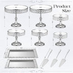 12-Piece Silver Cake Stand Set, Vintage Cake Stand with Crystal Edge and Cupcake Display Tray, Dessert Table Display Set for Wedding, Party, Baby Shower, Anniversary Celebration - Image 3