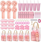 62Pcs Baby Shower Prizes for Guest Winners Handheld Fan Party Favor Set Thank You Gift with Plastic Tumbler,Notebooks,Hair Claw Gift Bags for Party Game Wedding Bridal Shower Favors (Pink, 6 Sets) by Rigibright