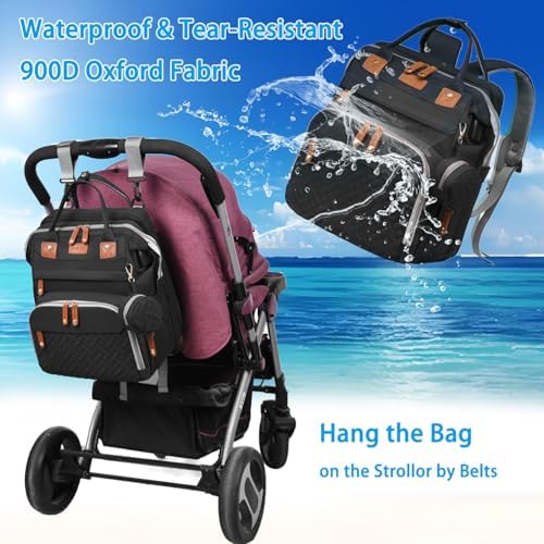 Jeryswet Baby Diaper Bags with Changing Station, Waterproof Large Capacity Diaper Bag Backpack for Moms Dads with USB Charging Port and Stroller Straps, Baby Shower Gifts, Black - Image 4