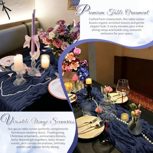 Navy Blue Boho Cheesecloth Table Runner 12 Pack 17x108 Inch Sheer Gauze - Image 6