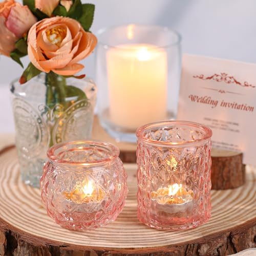 DARJEN Pink Votive Candle Holders Set of 24- Round Glass Candle Holders Bulk for Flameless LED Tea Waxes, Romantic Candle Holder for Wedding & Various Parties, Home Table Decor (Pack of 4) - Image 6