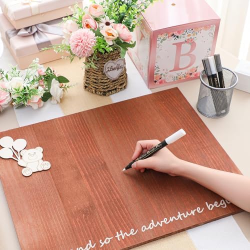 GlikCeil Baby Shower Guest Book Alternatives Baby Keepsake Gender Reveal Welcome Baby Shower Sign Wooden Signature Frame Pregnancy Decor with 4 Pens for Baby Shower Party Decorations (Bear) - Image 3