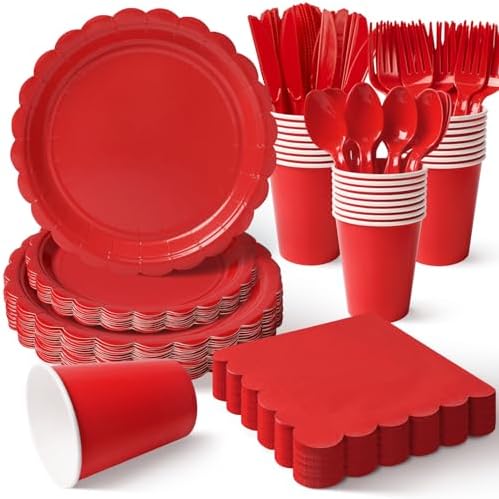 Vyntra 350 Pcs Red Paper Plates and Napkins Party Supplies by PartyTablewareSupplies