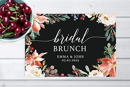 Andaz Press Custom Personalized Disposable Paper Placemats, 12 x 18 Inch, Set of 25, Bridal Brunch Black Winter Floral, Tableware, Dining, Tabletop, Table Setting for Bridal Shower, Bridal Brunch - Image 4