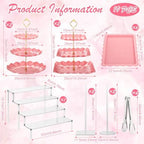 LemonRoad 19 Pcs Cupcake Stand Holder Dessert Table Display,Clear and Pink - Image 2