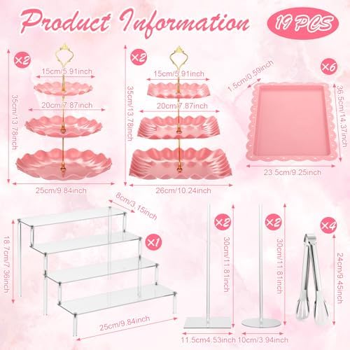 LemonRoad 19 Pcs Cupcake Stand Holder Dessert Table Display,Clear and Pink - Image 2