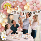 Boho 1st Birthday Decorations for Girl, Pink Rainbow First Party Supplies - Image 4