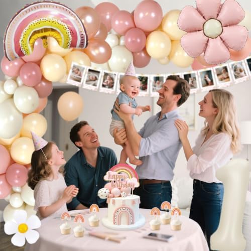 Boho 1st Birthday Decorations for Girl, Pink Rainbow First Party Supplies - Image 4