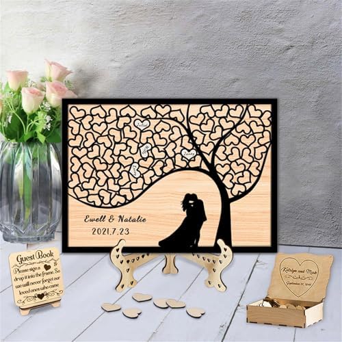 Personalized Tree of Life Wedding Guest Book Alternative Custom Rustic Wooden Family Tree Wedding Guest Book Drop Box with Picture Frame Wedding Guest Book for Reception,A-Family Tree Guestbook-1 by Smallduuck