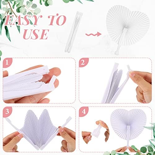 Gerrii 50 Pcs Folding Handheld Fans Paper White Wedding Fans Heart Shaped Folding Fans with Labels and Gift Bags for Wedding Celebration Birthday Party Bridal Shower Favors Kids Supplies - Image 3
