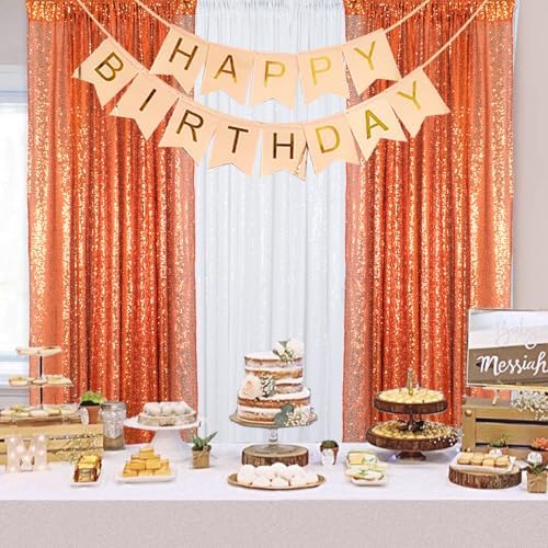 ShinyBeauty Orange Navy Blue Sequin Backdrop 4 Panels 2FTx8FT Glitter Background Sparkle Curtains Wedding Backdrops Birthday Backdrops for Photography Background - Image 3