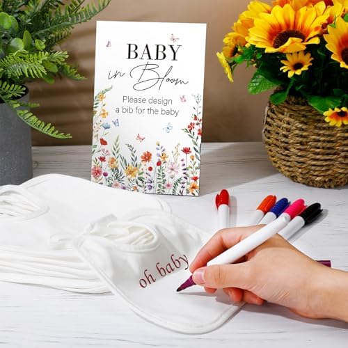 Panitay 43 Pcs Baby Shower Games Design a Bib, 12 Markers, Wildflower - Image 4