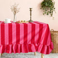 JarThenaAMCS Ruffle Tablecloth Table Cloth Boho Pink Red Striped Rectangle Decorative Table Cover for Home Kitchen Baby Shower Party Wedding Decor, 55 x 70 Inch(Include Ruffle Edge) by JarThenaAMCS