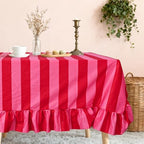 JarThenaAMCS Ruffle Tablecloth Table Cloth Boho Pink Red Striped Rectangle Decorative Table Cover for Home Kitchen Baby Shower Party Wedding Decor, 55 x 70 Inch(Include Ruffle Edge) by JarThenaAMCS