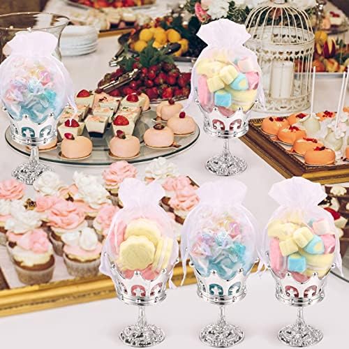 30 Pcs Silver Fillable Crown Goblet with Pouch for Candy Box Container Wedding Party Favor Decorative Candy Storage Container Decoration for Chocolate Cake Dessert for Birthday Baby Shower - Image 4