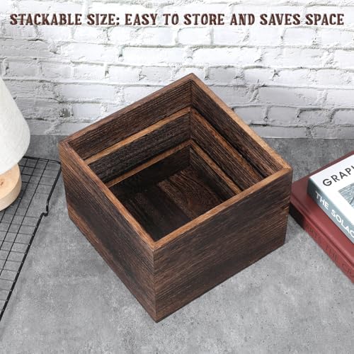 6 Pcs Vintage Brown Square Wooden Cake Stands, Rustic Wood Cake and Cupcake Stands, Table Wooden Stackable Display Stand Box for Catering Dessert Collectibles Jewelry Figures Show - Image 6