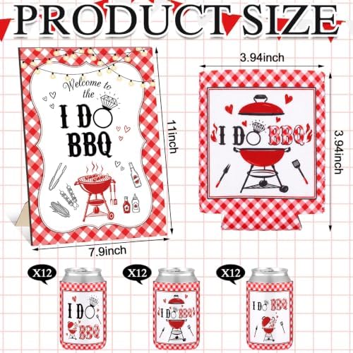 I Do BBQ Party Decorations Set 36 Pcs 12 oz Wedding Can Cooler Sleeves Bulk with Wooden Sign Rustic Red Gingham Theme BBQ Bridal Shower Decorations for Wedding Engagement Bachelorette Party - Image 2