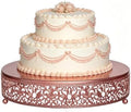 12 Inch Rose Gold Cake Stand, Round Metal Dessert Display with Ornate Filigree Lace, Dual‑Coated Premium Finish for Wedding, Anniversary & Elegant Home Decor by FEICTPOX