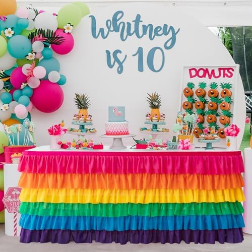 14ft Table Skirt Rainbow Tablecloth Unicorn Tutu Table Skirt for Rectangular Table Birthday Party Decoration - Image 6