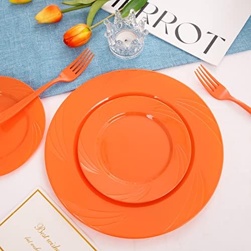 YOUBET 125PCS Orange Plastic Plates for Parties - Image 3