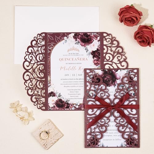 50PCS Personalized Wedding Invitation with Envelopes and Rsvp Cards - Image 6