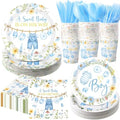 400 Pcs Blue Wildflower Boy Baby Shower Party Decoration for 50, a Sweet Baby Is on His Way Floral Paper Plates Napkins and Cups Cutlery Tableware Set for Boy Shower Party Supplies by Sunnychicc
