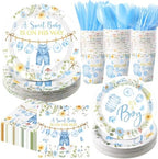 400 Pcs Blue Wildflower Boy Baby Shower Party Decoration for 50, a Sweet Baby Is on His Way Floral Paper Plates Napkins and Cups Cutlery Tableware Set for Boy Shower Party Supplies by Sunnychicc