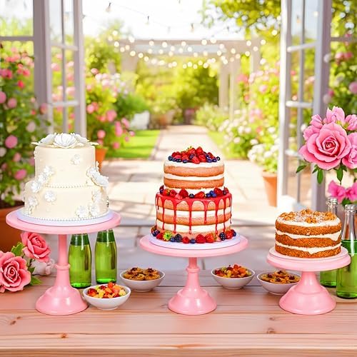 3Pcs Metal Cake Stand Set 8/10/12 Inch Pink Dessert Display Stand - Image 3