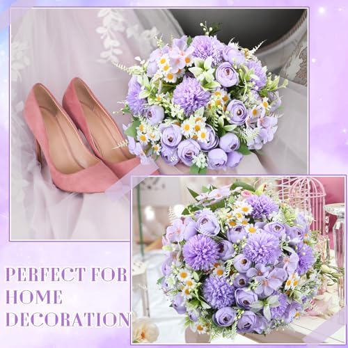 Tigeen 12 Bundles Peonies Artificial Flowers Faux Roses, Light Purple - Image 5