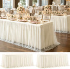 2 Pack Ivory Tablecloth for 6 Foot Rectangle Tables with Tulle Table Skirt by PartyTalk