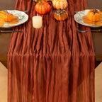 Terracotta Cheesecloth Table Runner Boho Gauze Fall Table Runners - Image 2