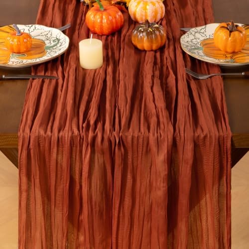 Terracotta Cheesecloth Table Runner Boho Gauze Fall Table Runners - Image 2