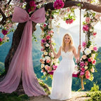 Canlierr Extra Large Pink Organza Bow Decorations 39 x 59 Inch Giant Pink Tulle Bow with Tie and Long Ribbon Tails for Wedding Valentines Party Backdrop Coquette Room Wall Decoration - Image 5