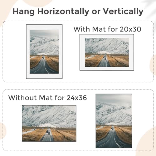 FLYJOE 24x36 Metal Picture Frame For Wall With Mat For 20x30, 24''x36'' Aluminum Photo Frames With Tempered Glass For Home Decor, Minimalist Modern Poster Frame Horizontal And Vertical Formats, Black - Image 2