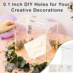 Sankoly Acrylic Wedding Card Box with Lock, Clear Large Card Boxes with String Light and Festival Static Cling Sticker, Money Box Holder for All Kinds of Parties Reception - Image 2