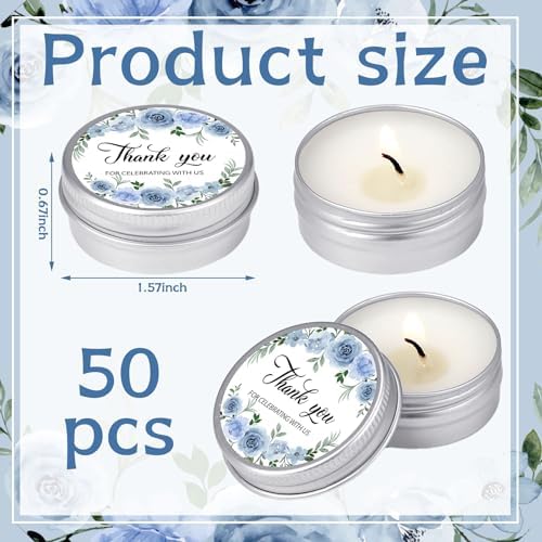 MTLEE 50 Pcs Wedding Candles Gift Favors for Guests 1 Oz, Blue Flowers - Image 3