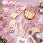 Barydat 24 Sets Cielito Lindo Baby Shower Favors De Barro Paper Hand Fans with Organza Bags Mexican Folding Fans Handheld Home Decor DIY Supplies for Guest Talavera Bridal Baby Shower(Pink) - Image 3